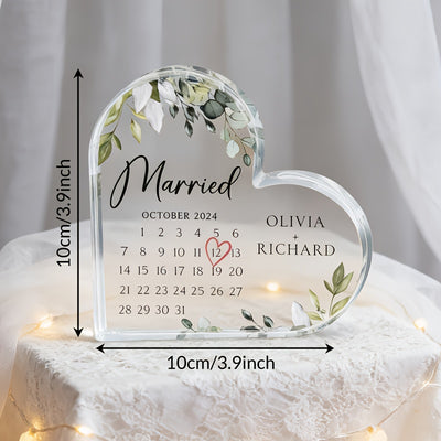 [2D Flat] Custom Wedding Present, Acrylic Calendar Plaque for Newlyweds, Couple'S Wedding Gift, Plaque for Married Couples, Wedding Memory Keepsake
