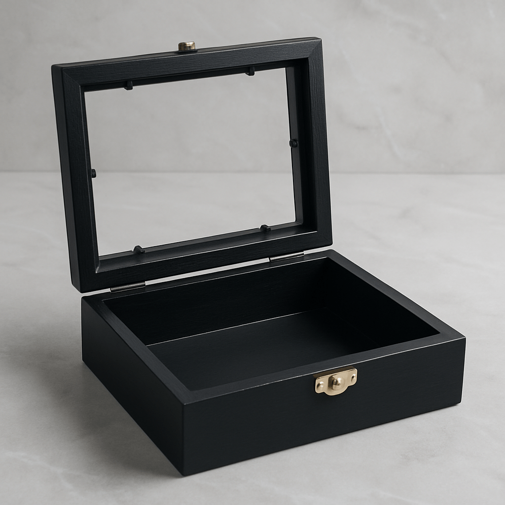 1pc Black Display Wooden Box with Lock Transparent Storage Box Jewelry Gift Specimen Box Rectangular Collection Badge Souvenir Storage Box Specimen Toy Storage Box Transparent Cover Buckle Design, Jewelry Boxes