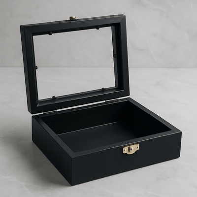 1pc Black Display Wooden Box with Lock Transparent Storage Box Jewelry Gift Specimen Box Rectangular Collection Badge Souvenir Storage Box Specimen Toy Storage Box Transparent Cover Buckle Design, Jewelry Boxes