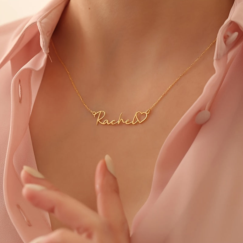 Personalized Custom Name Pendant Necklace Made of Stainless Steel, Featuring an Elegant Bohemian Style Heart Tag, a Easy Jewelry Gift for Women