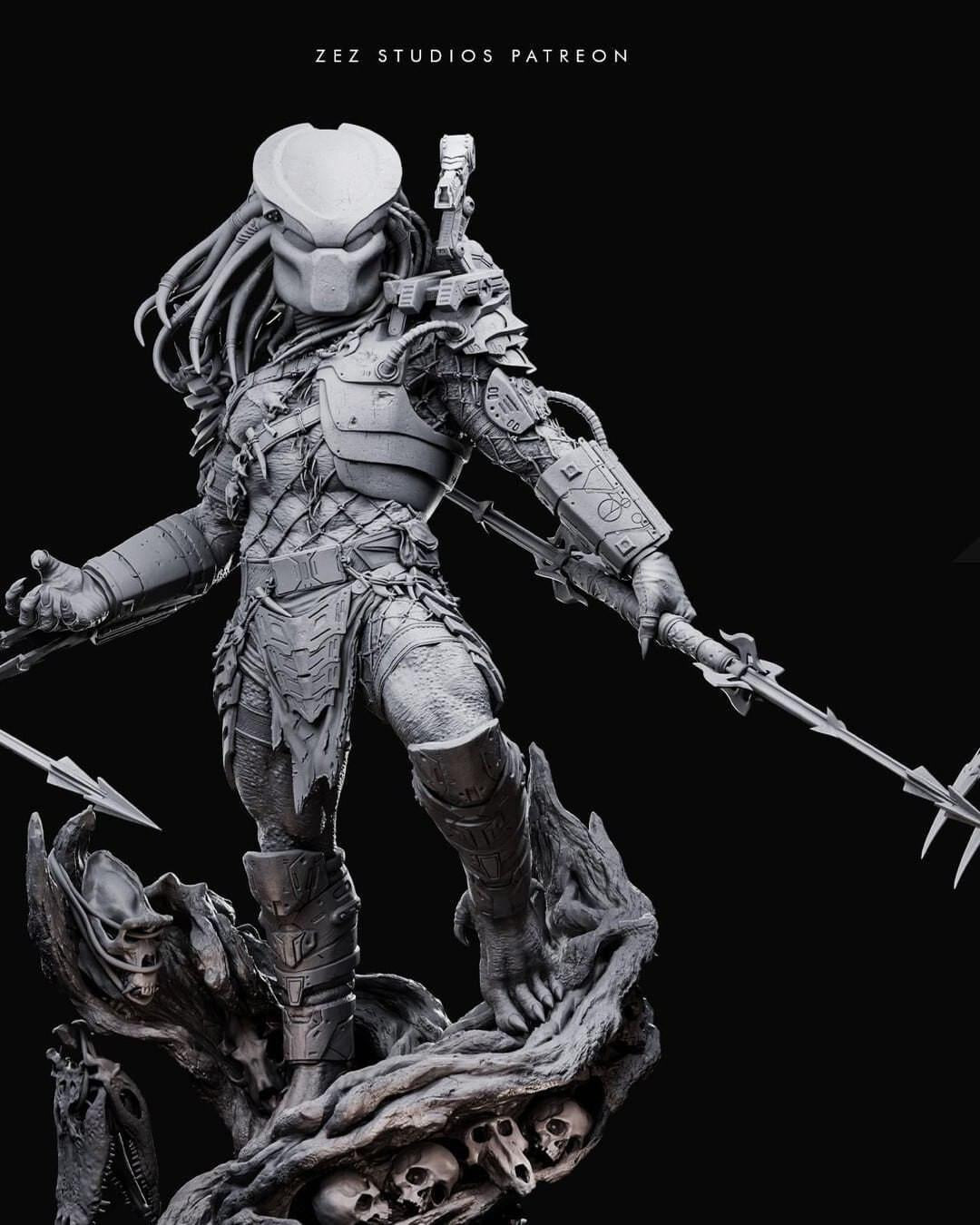 Predator 3D Printed Figure, Alien Hunter Collectible, Unpainted