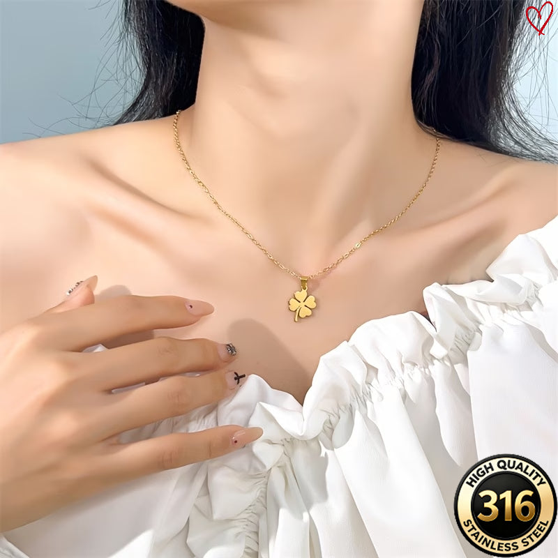 Lucky Four-Leaf Clover Pendant Necklace, Stainless Steel Material Plating Design, Unisex Four-Leaf Clover Pendant, Easy And Versatile Clavicle Chain, High-Quality Necklace | Elegant Necklace | Designed for Women