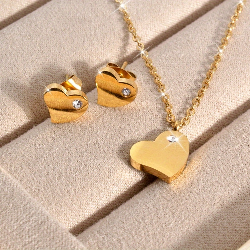 3pcs Set: Fade-Resistant Stainless Steel Necklace for Shower Wear, Light Luxury Niche Design, Premium Feel, New Trendy Chain Necklace and Earrings Set, Simple and Elegant, Couple's Gift