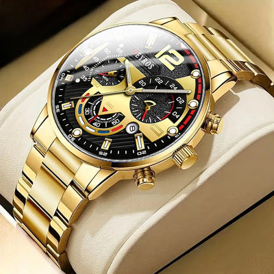 6pcs Couple's Matching Watches & Jewelry Set - His and Hers Stainless /Zinc Alloy Analog/Digital Watches with Quartz Movement, Luxury Round Wristwatches for Men &, Romantic Gift for Wedding/Anniversary