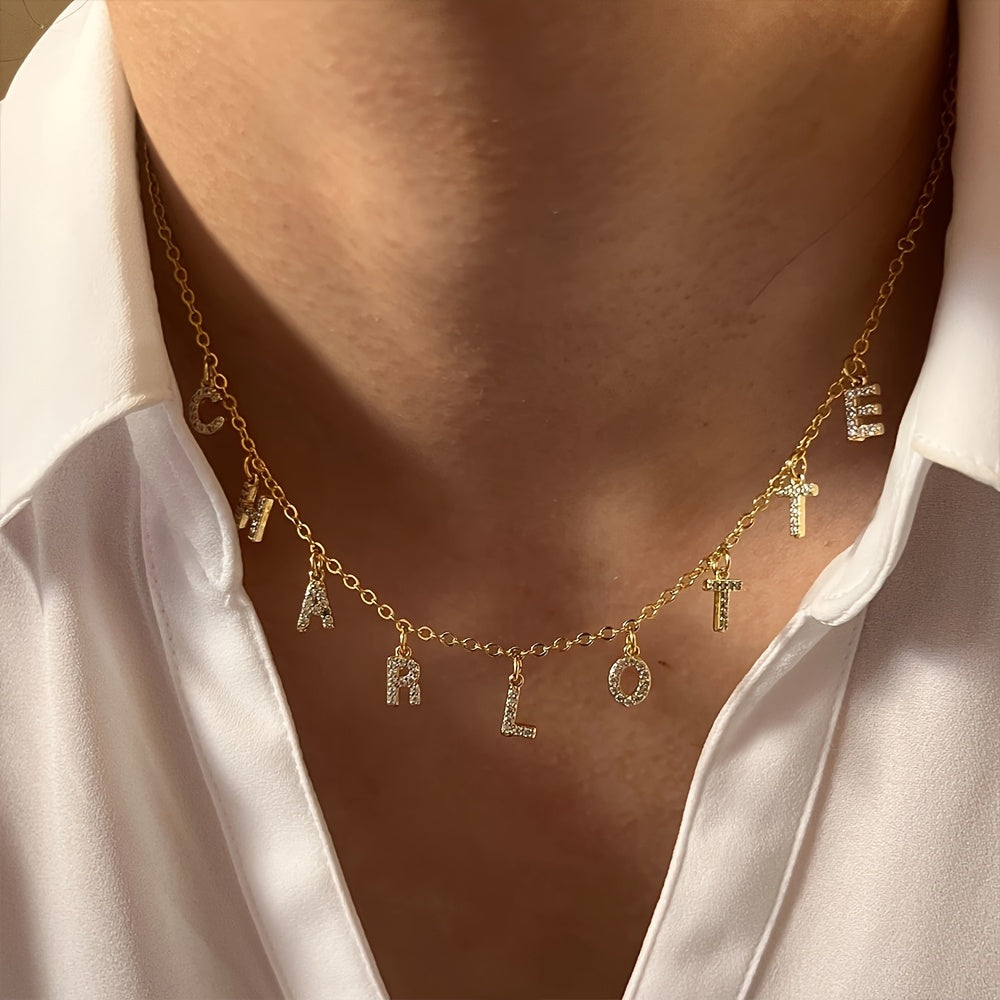 Personalized Stainless Steel Golden Synthetic Synthetic Zirconia Monogram Name Necklace, Custom MAMA Synthetic Zirconia Monogram Name Pendant Necklace, Custom Jewelry Gift, Holiday Gift, Birthday Gift, Wedding Gift, Perfect Gift