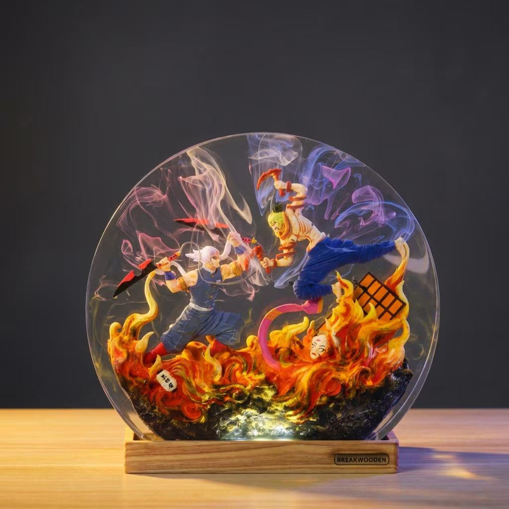 Demon Slayer Resin Lamp, Teng.En Uzui Vs Gyu.Taro Night Light, Anime Epoxy Diorama, Kimetsu No Yaiba Figure, Gamer Room Decor, Otaku Gift