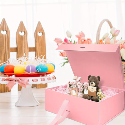 1pc, Custom Happy Easter Gift Box with Satin Ribbon, Collapsible Gift Box with Magnetic Closure, Perfect for Easter Gift Wrap