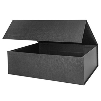 Gift For Her/Him 1pc Black Hard Extra Large Gift Box with Lid | 16.5 x13 x5.3 Inch Magnetic Gift Boxes for Clothes, Robe, Wedding, Dr Sweater, and Gifts | Reusable Foldable Bridesmaid Proposal Box, Woven Material