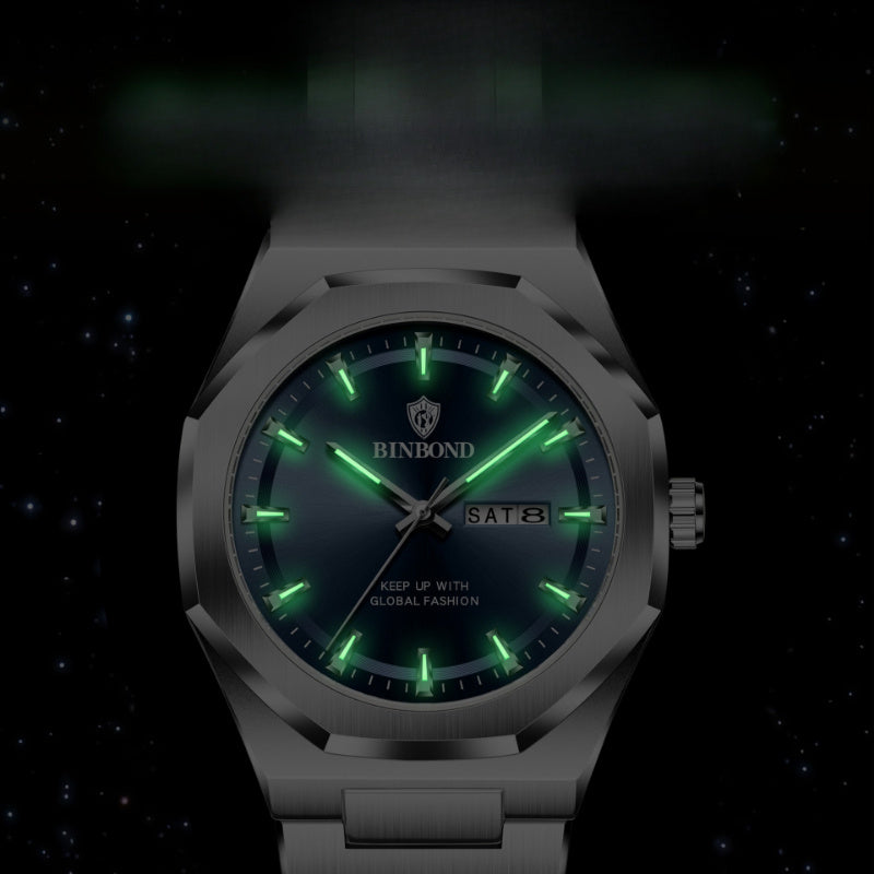 The BINBOND Men'S Casual Commercial Watch Features a Steel Strap, a Large Dial with Dual Calendar, And a Night Light. It'S Perfect for Students And Sports Enthusiasts, Making It an Ideal Gift for Back-To-School Season, Birthdays, Or Valentine'S Day