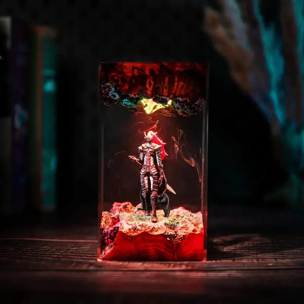 Shadow Monarch & Ant King Resin Lamp – Solo Leveling Anime Night Light, Handmade Epoxy Wood Lamp, Fantasy Table Lamp Gift