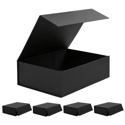 Large Foldable Magnetic Flip-Top Box - Pure Black Rectangular Storage Box, Suitable for Wedding Favors, Birthday and Christmas Gifts, Party Supplies - Elegant Folding Packaging