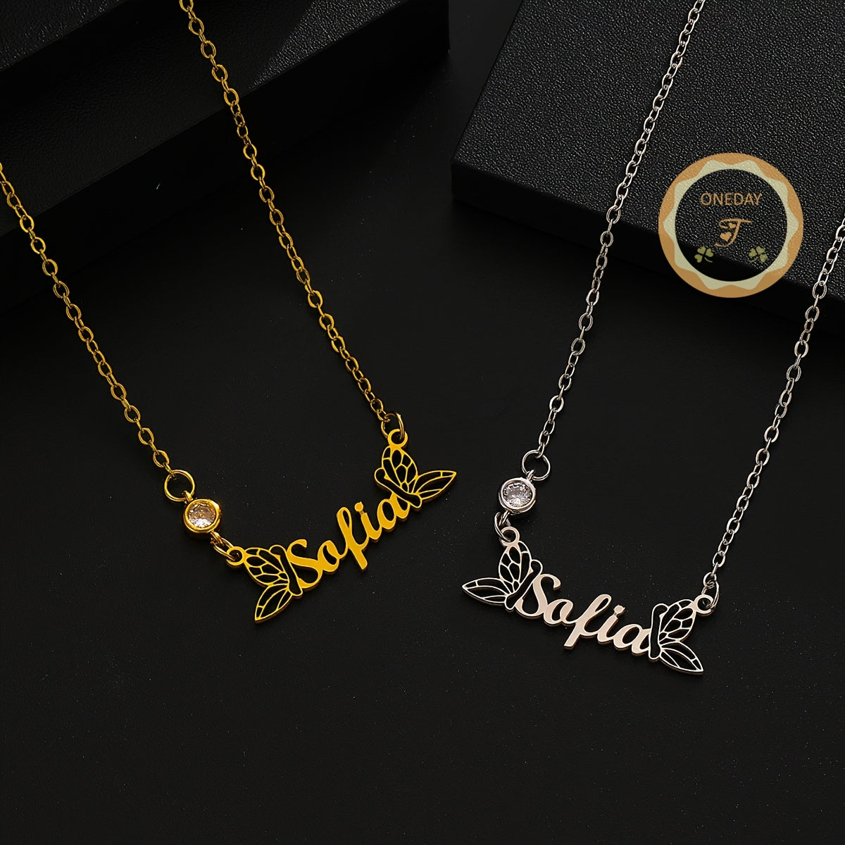 Customized Golden Butterfly Pendant Necklace - Stylish Stainless Steel Jewelry Featuring "Sofia" for Both Women And Men, Ideal for Everyday Wear And Gift Giving | Trendy Design with Intricate Butterfly Motif | Plated