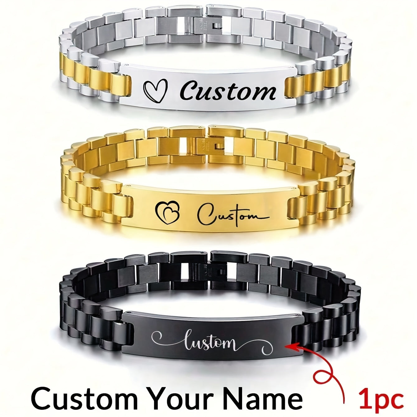 1pc Personalized Custom 304 304 Stainless Steel Retro Name Bracelet - Engraved Nameplate Jewelry Gift for Men And Women, Customizable Date, Personalized, Unique, Custom Teen Fashion Jewelry, Fashionable Outfit, Perfect Outfit for Grand Festivals