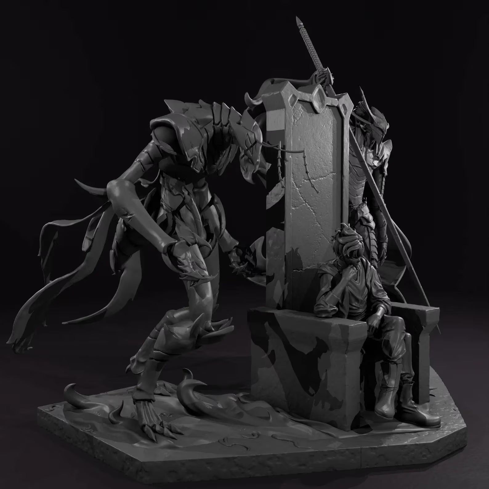 Sung Jinwoo with Igris and Beru Figurine Statue – Solo Leveling Figure | Mighty Leader and Ultimate Alliance, Mesmerizing Room Decoration