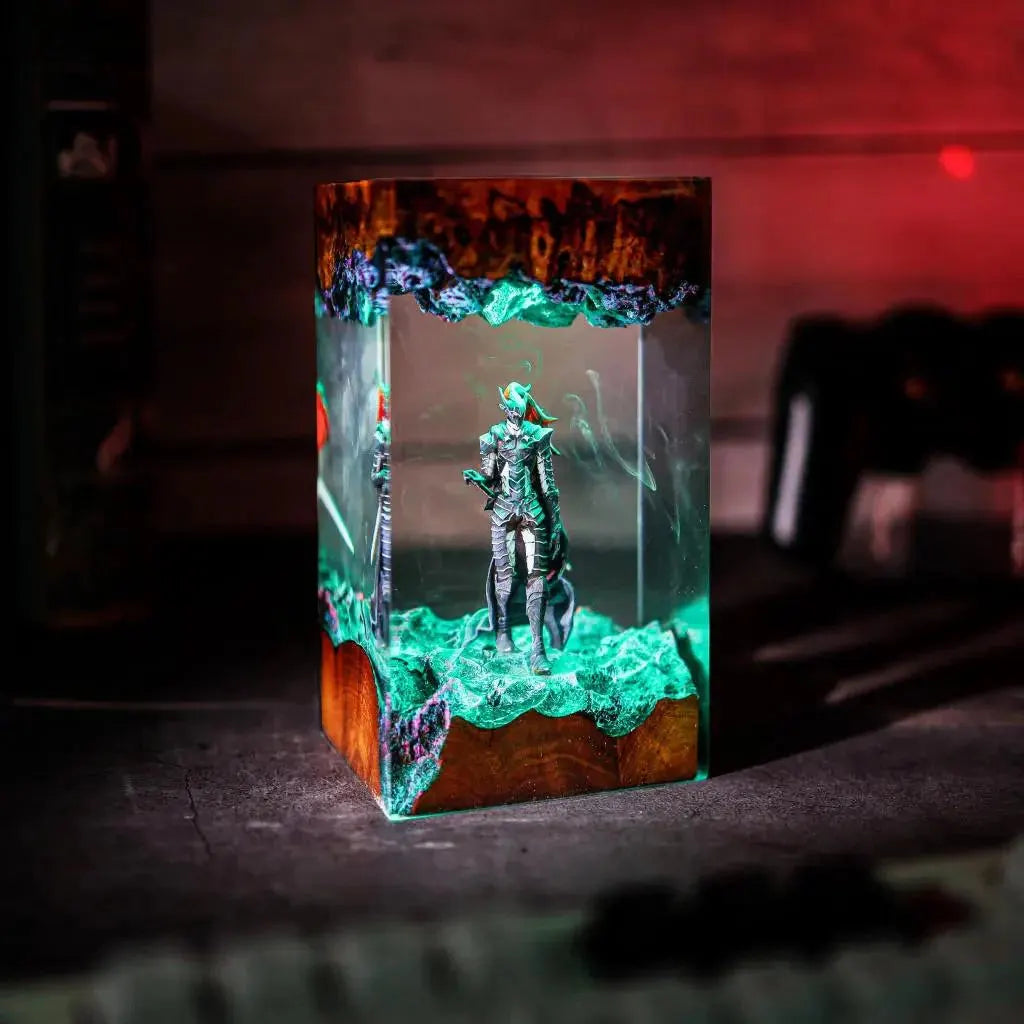 Shadow Monarch & Ant King Resin Lamp – Solo Leveling Anime Night Light, Handmade Epoxy Wood Lamp, Fantasy Table Lamp Gift