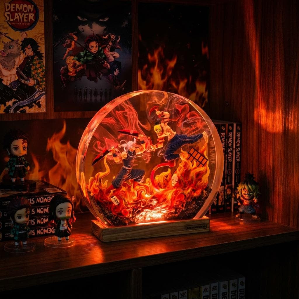 Demon Slayer Resin Lamp, Teng.En Uzui Vs Gyu.Taro Night Light, Anime Epoxy Diorama, Kimetsu No Yaiba Figure, Gamer Room Decor, Otaku Gift