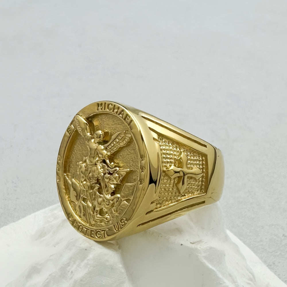 1pc 316L 316L 316L Stainless Steel Jewelry Featuring a Unique Vintage-Inspired Design of Archangel Saint Michael, Suitable for Men. It Is Non-Allergenic And Perfect for Daily Wear, Parties, Street Style, Leisure Activities, And Holiday Gifts