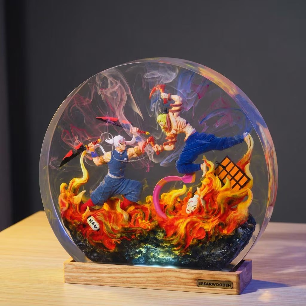 Demon Slayer Resin Lamp, Teng.En Uzui Vs Gyu.Taro Night Light, Anime Epoxy Diorama, Kimetsu No Yaiba Figure, Gamer Room Decor, Otaku Gift