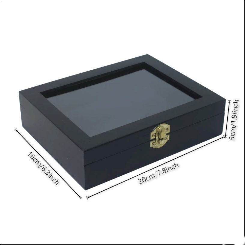 1pc Black Display Wooden Box with Lock Transparent Storage Box Jewelry Gift Specimen Box Rectangular Collection Badge Souvenir Storage Box Specimen Toy Storage Box Transparent Cover Buckle Design, Jewelry Boxes