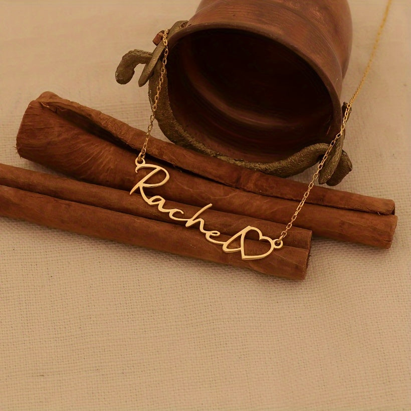 Personalized Custom Name Pendant Necklace Made of Stainless Steel, Featuring an Elegant Bohemian Style Heart Tag, a Easy Jewelry Gift for Women