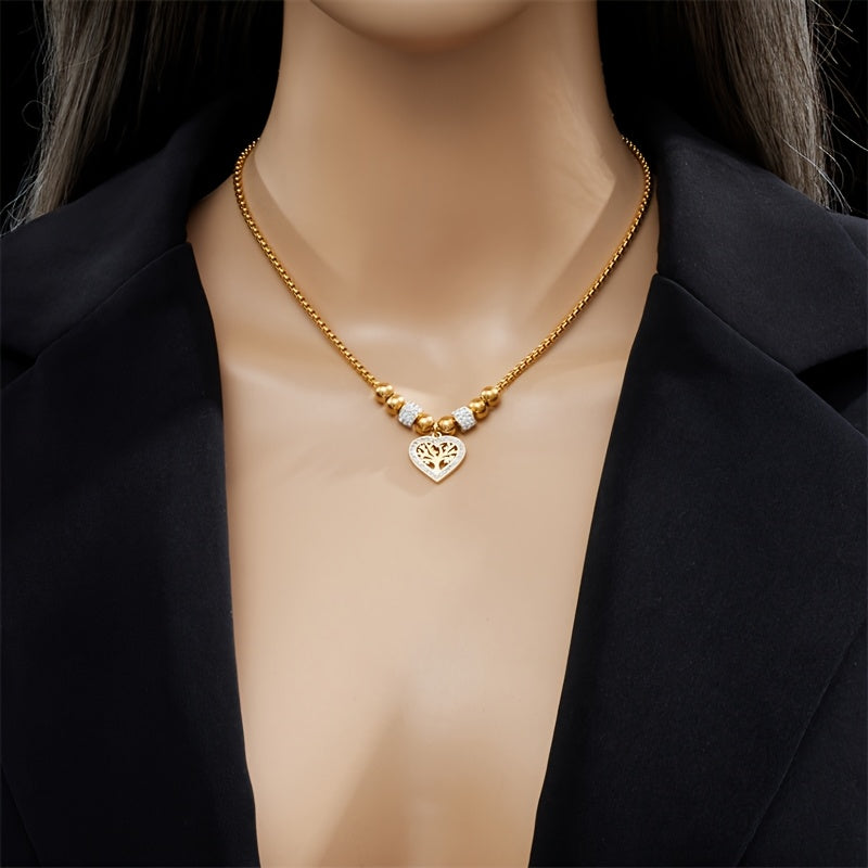 1pc a Stylish Golden Heart Necklace, a Unisex Tree of Life Pendant, Perfect for Everyday Use