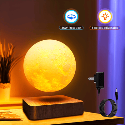 Levitating Moon Lamp, Magnetic Floating Moon Lamp Spinning Luna Night Light with 3 Color Modes, for Home Office Desk Decor, Bedroom Unique Lamps, Cool Tech Gadgets Gift