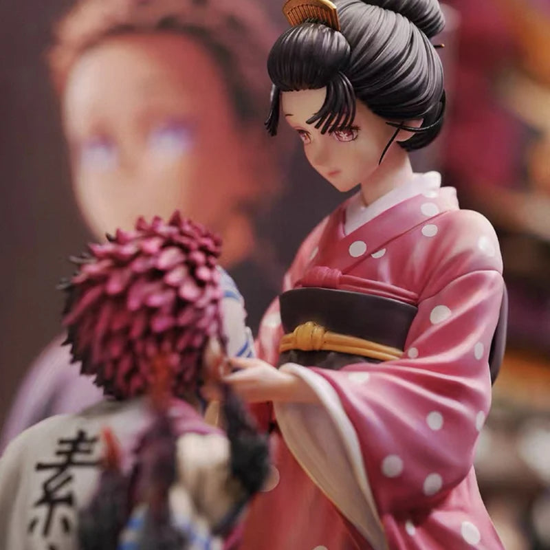 27cm Demon Slayer GK Popart Akaza & Koyuki Figure Anime Collectible Model Toy Cherry Blossom Scene Statue Desktop Ornament Gift