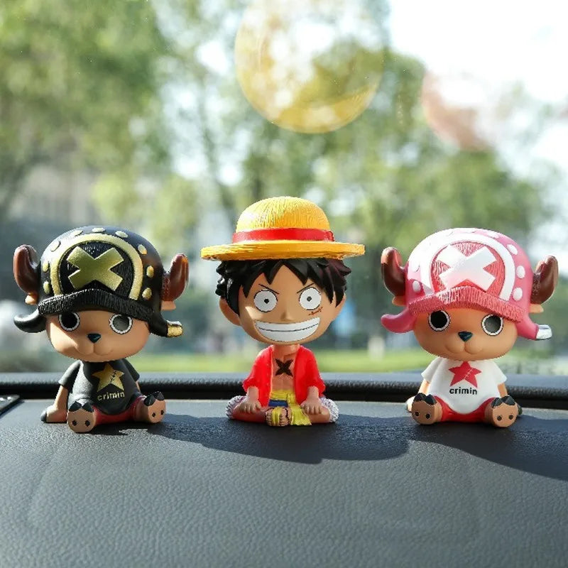 One Piece Luffy Zoro Chopper Car Doll Shaking Head Auto Interior Kawaii Tabletop Ornament Bobble Head Kids Toys Gift 11cm