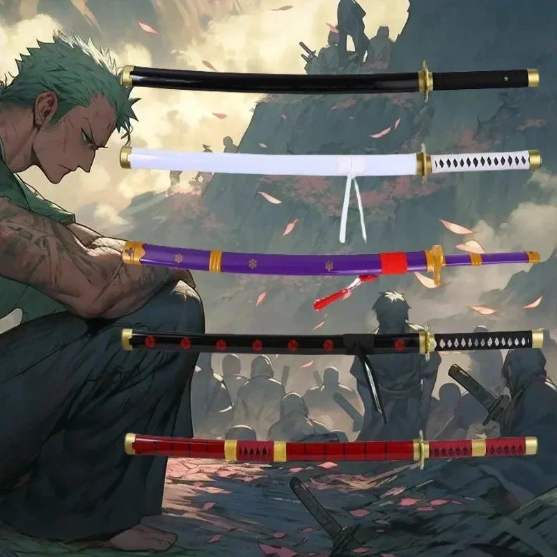Wooden One Piece Katana Swords Real Size Japanese Anime Katana Sword Simulation Roronoa Zoro Cosplay Props Home Decorations