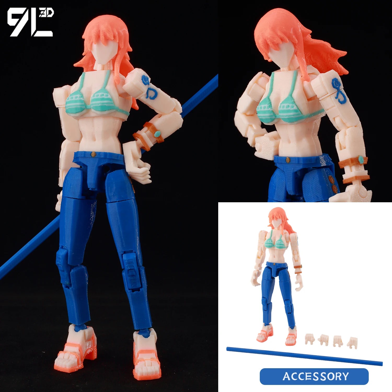 9L3D Printed Anime Characters Lucky 13 Zoro Dummy Action Figures Monkey D.Luffy Multi-Jointed Movable Shapeshift Mannequin Toys