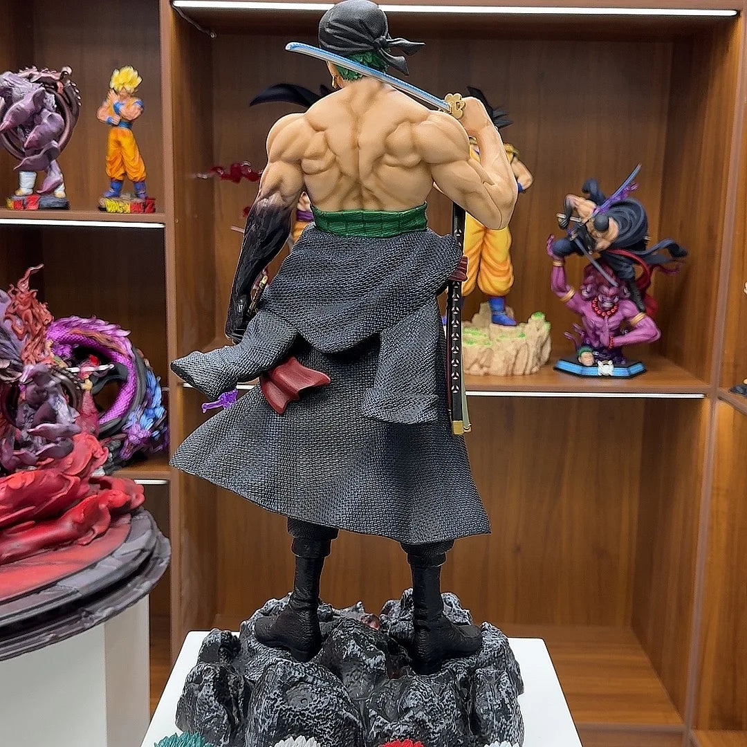 50cm One Piece Anime Carrying Knife Roronoa Zoro 5 Interchangeable Heads Statue Model Figure Collectible Ornament Toys Gift