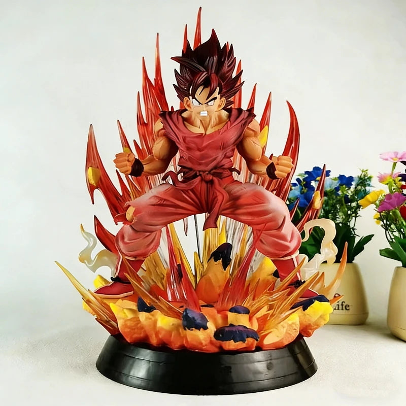 39cm Dragon Ball GK Kaioken Red Son Goku Action Figure Burst Effect Statue With Base Collect Anime Model Toy Ornament Boys Gift
