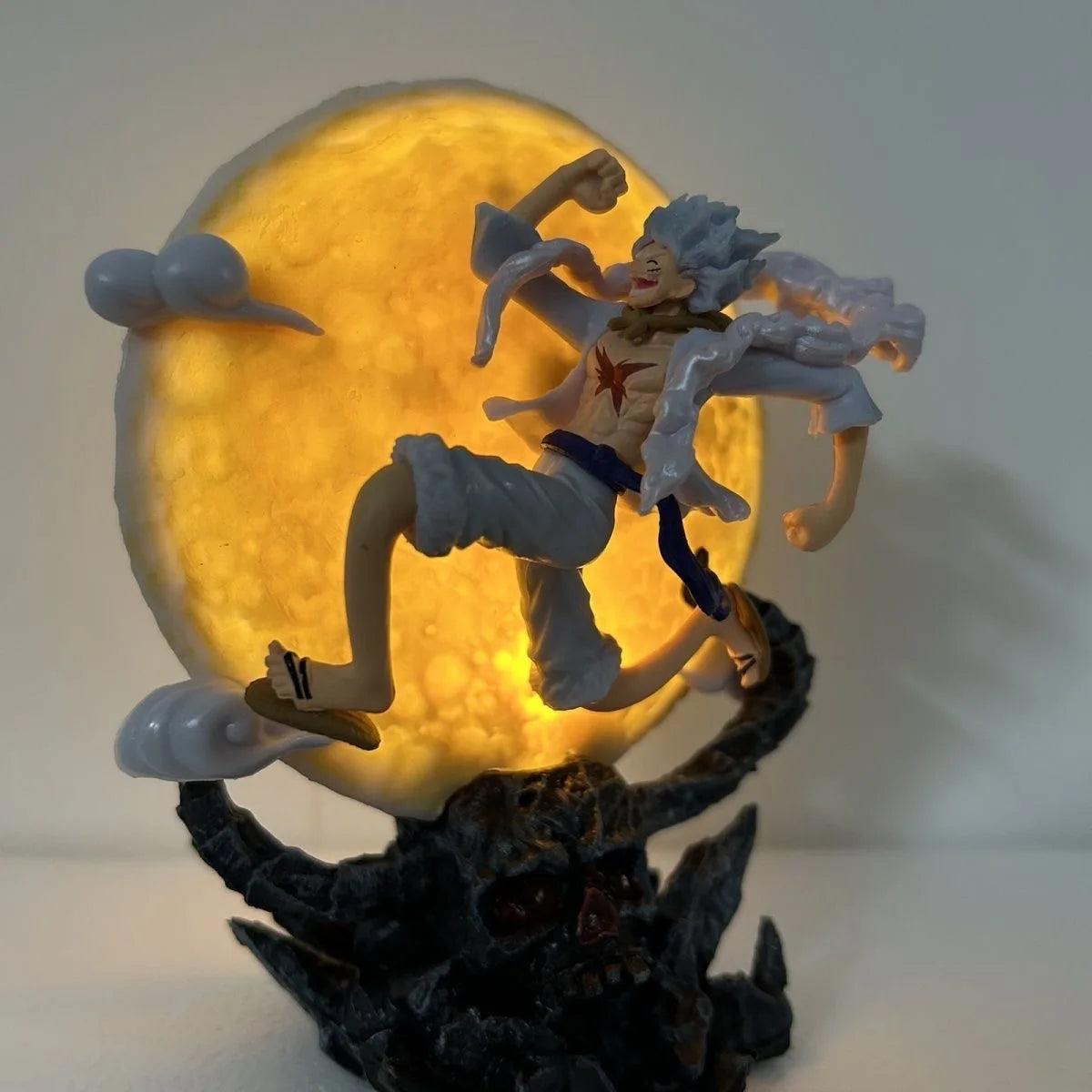 14cm One Piece Anime Figure 5 Gear Luffy Flying To The Moon With Moon Light Action Figure PVC Decorations Collection Toys
