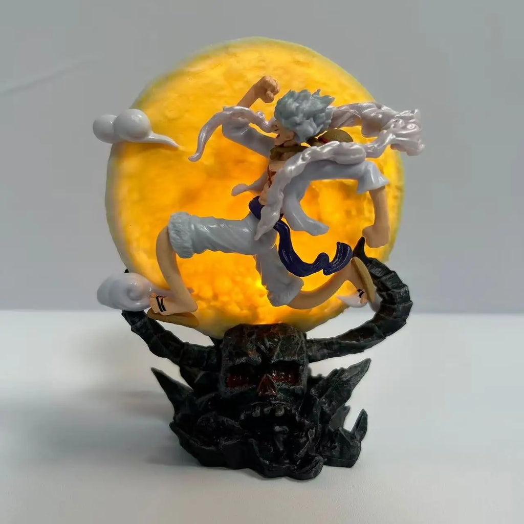 14cm One Piece Anime Figure 5 Gear Luffy Flying To The Moon With Moon Light Action Figure PVC Decorations Collection Toys