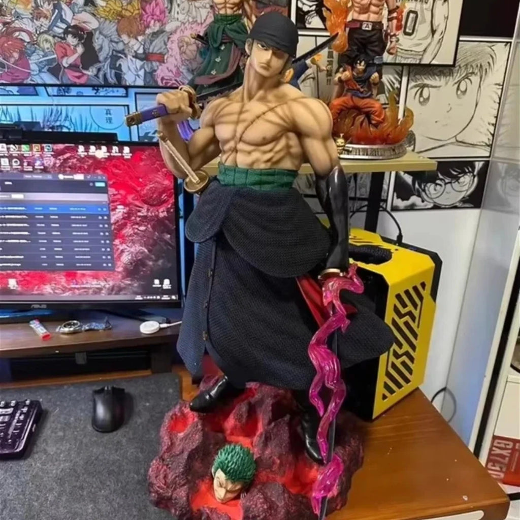 70cm One Piece 1/3 Carry A Knife Zoron Extra Large Size Fire Fist Ace Anime Figure Ornament Model Gk Statue Boys Birthday Gifts