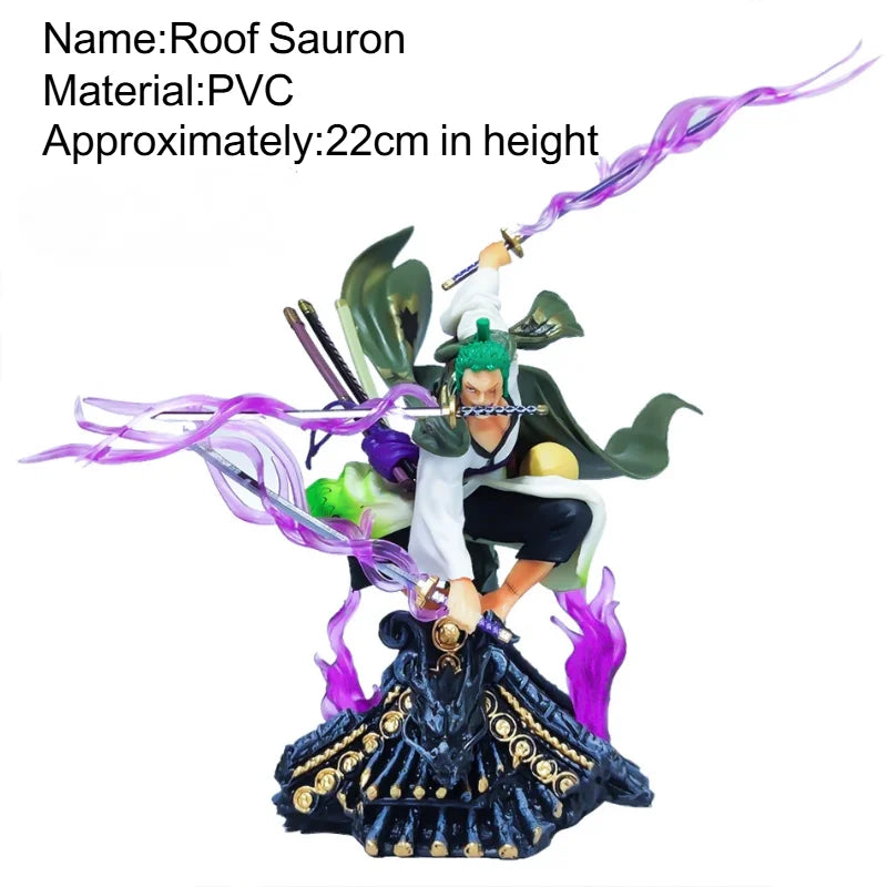 22CM One Piece Anime Action Figure Roronoa Zoro Three Sword Style Roof Scene PVC Collection Model Statue Toy Gift