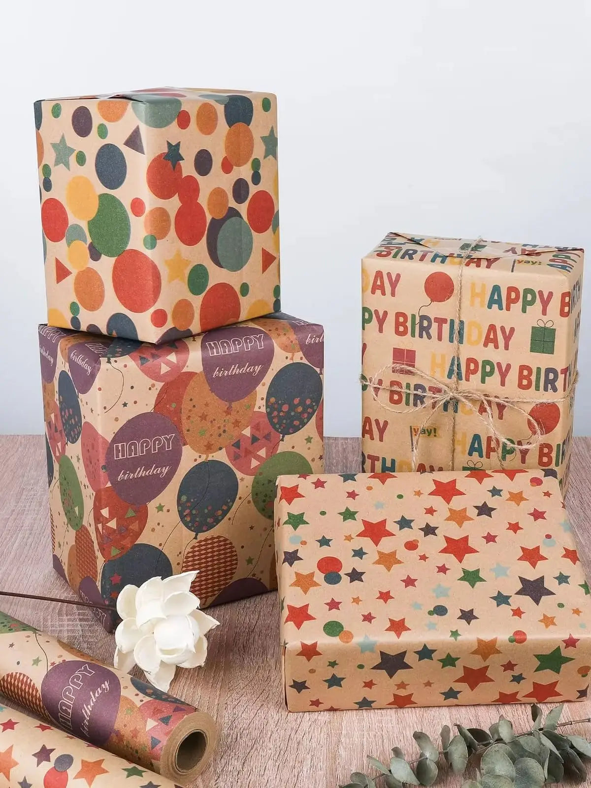 1 Roll 17 inch X 32.8 Feet Birthday Wrapping Paper,Gift Wrapping Paper Roll,Kraft Wrapping Paper