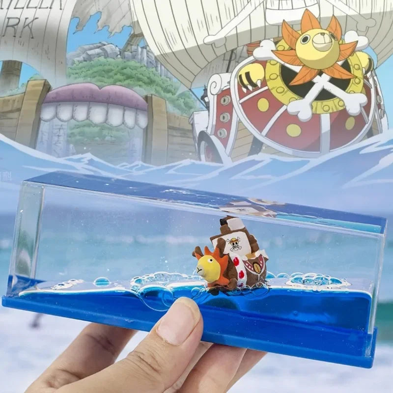 One Piece Going Merry Floating Barcos Thousand Sunny Ship in Fluid Liquid Barcos Floating Boat Desk Decor Living Room Decoration