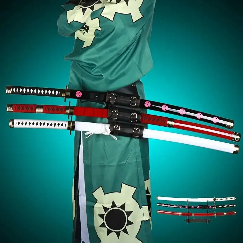 Wooden One Piece Katana Swords Real Size Japanese Anime Katana Sword Simulation Roronoa Zoro Cosplay Props Home Decorations