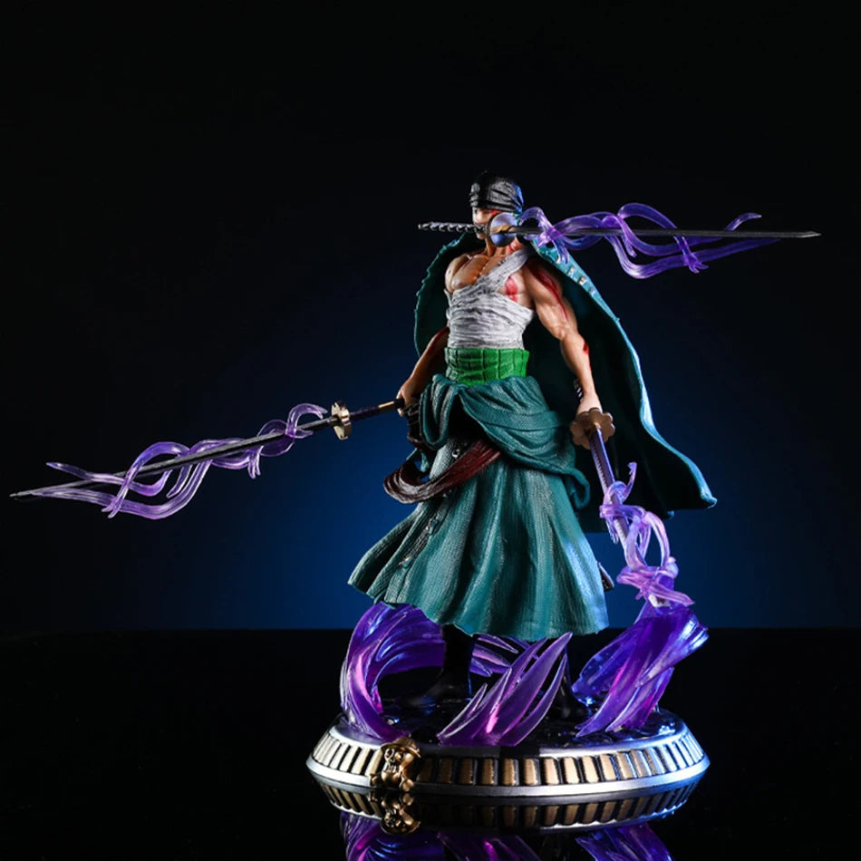 21cm One Piece Figure Small Blood Bath Sauron One Piece Gk Three-Knife Flow Stunt Version Scene Statue Boxed Anime