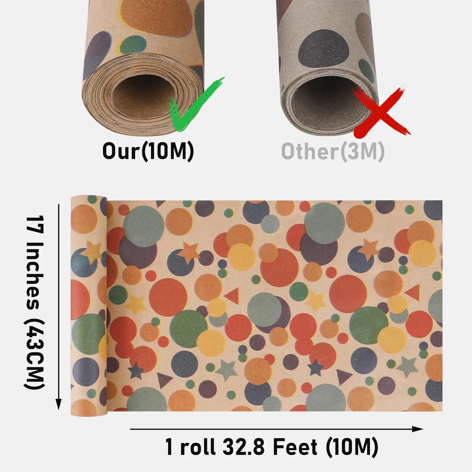 1 Roll 17 inch X 32.8 Feet Birthday Wrapping Paper,Gift Wrapping Paper Roll,Kraft Wrapping Paper