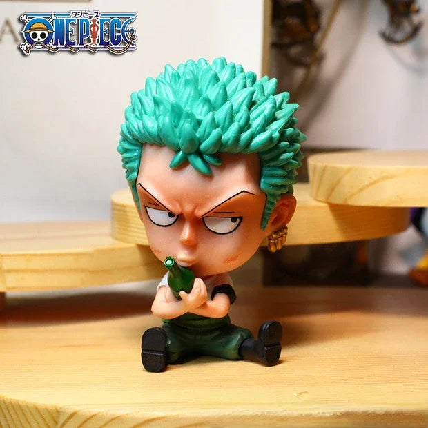 8-10cm Anime Figure One Piece Monkey D Luffy Roronoa Zoro Kawaii Toys Q-Version Figural Nendoroid Car Decoration PVC Model Gift