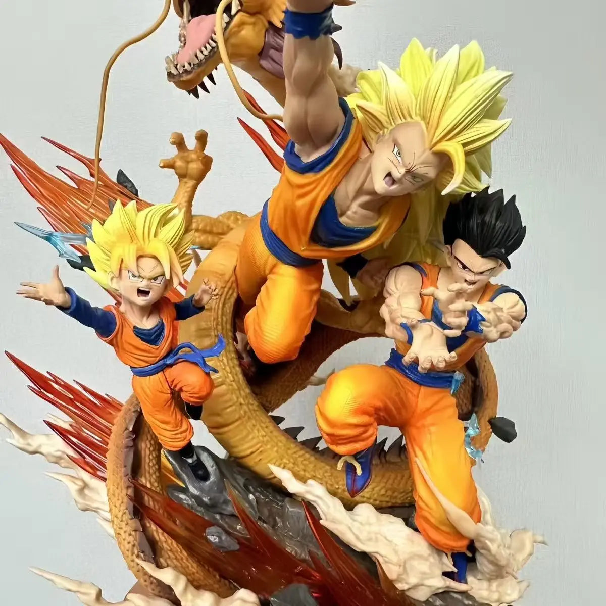 27cm Dragon Ball Z Anime GK Super Saiyan Long Fist Goku Goten Gohan Action Statue Figure Model Scene PVC Collect Ornaments