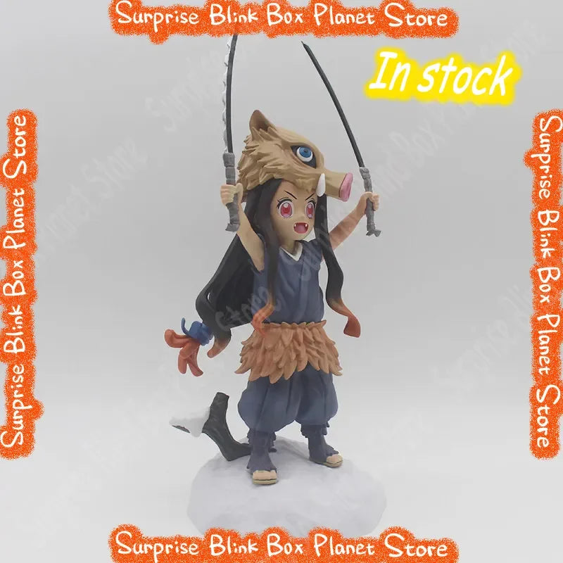 Demon Slayer Nezuko Kamado Cosplay Inosuke Action Figure Cute Standing Pig Head Anime Fans Twin Swords Statue Collectible Gift