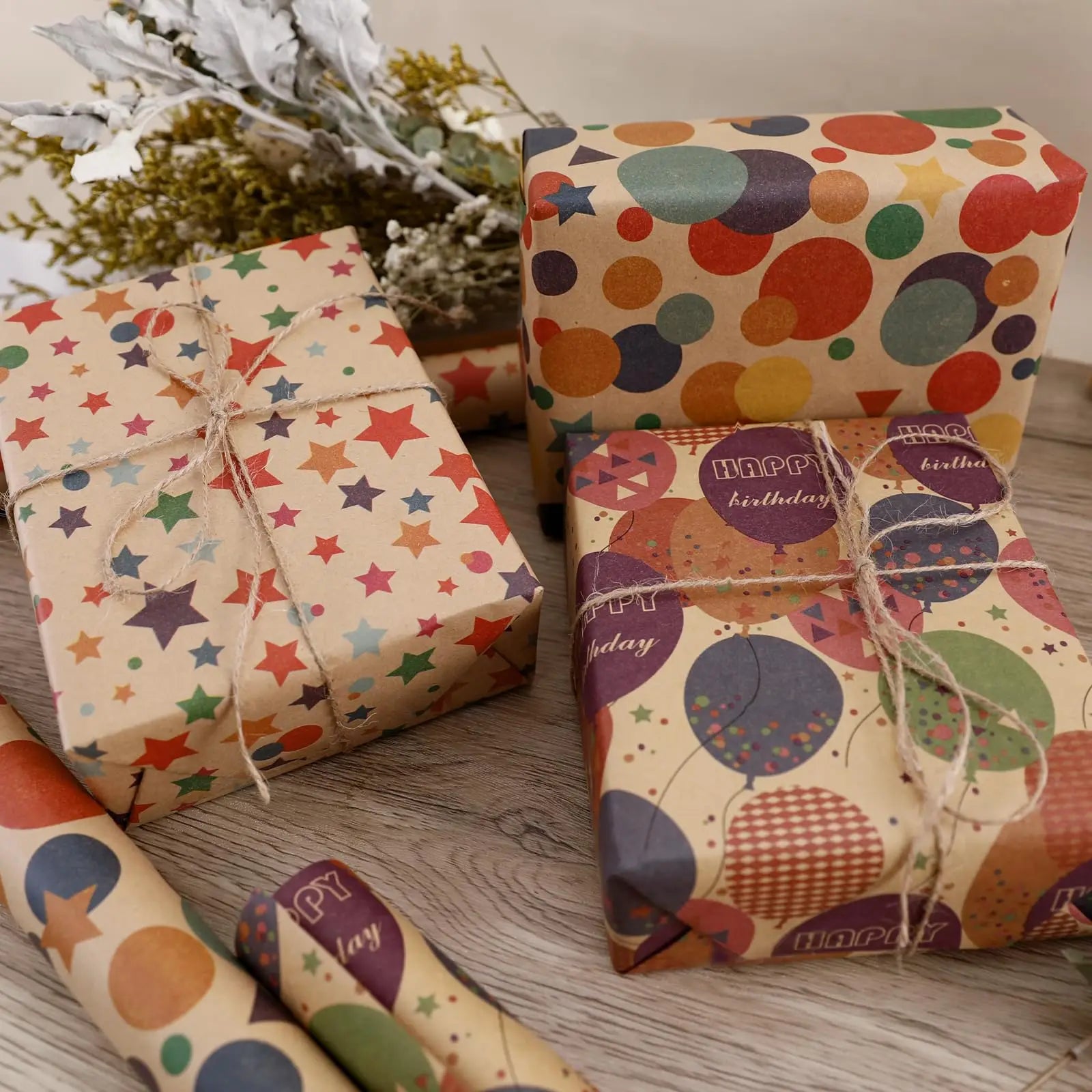 1 Roll 17 inch X 32.8 Feet Birthday Wrapping Paper,Gift Wrapping Paper Roll,Kraft Wrapping Paper