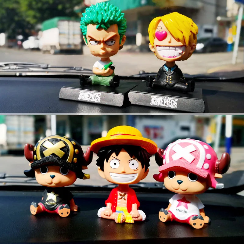 One Piece Luffy Zoro Chopper Car Doll Shaking Head Auto Interior Kawaii Tabletop Ornament Bobble Head Kids Toys Gift 11cm
