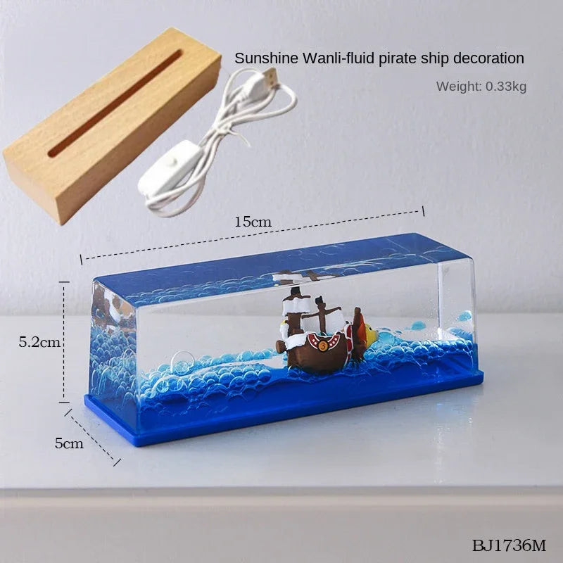 One Piece Going Merry Floating Barcos Thousand Sunny Ship in Fluid Liquid Barcos Floating Boat Desk Decor Living Room Decoration