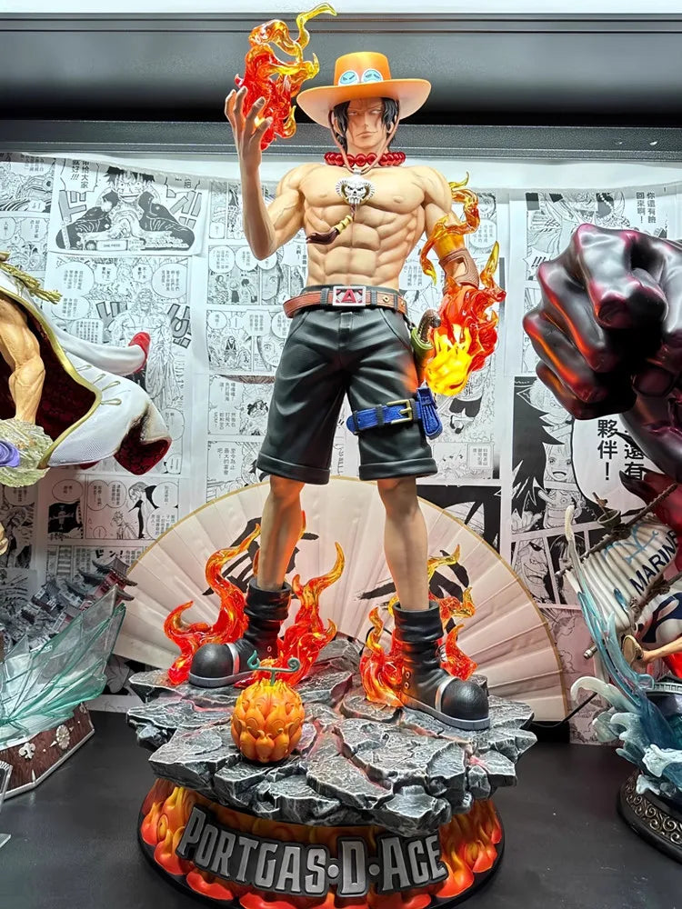 70cm One Piece 1/3 Carry A Knife Zoron Extra Large Size Fire Fist Ace Anime Figure Ornament Model Gk Statue Boys Birthday Gifts
