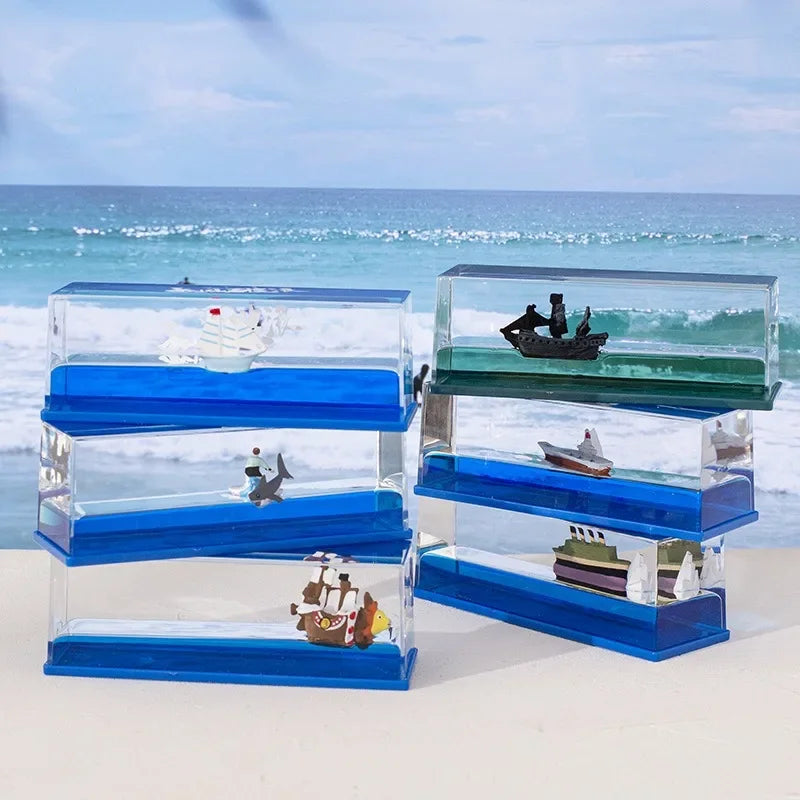 One Piece Going Merry Floating Barcos Thousand Sunny Ship in Fluid Liquid Barcos Floating Boat Desk Decor Living Room Decoration