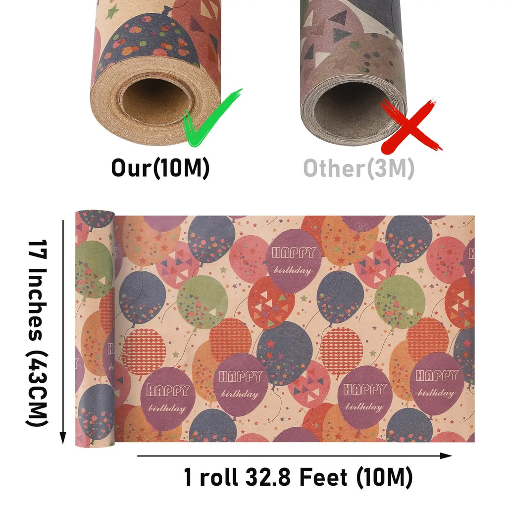 1 Roll 17 inch X 32.8 Feet Birthday Wrapping Paper,Gift Wrapping Paper Roll,Kraft Wrapping Paper